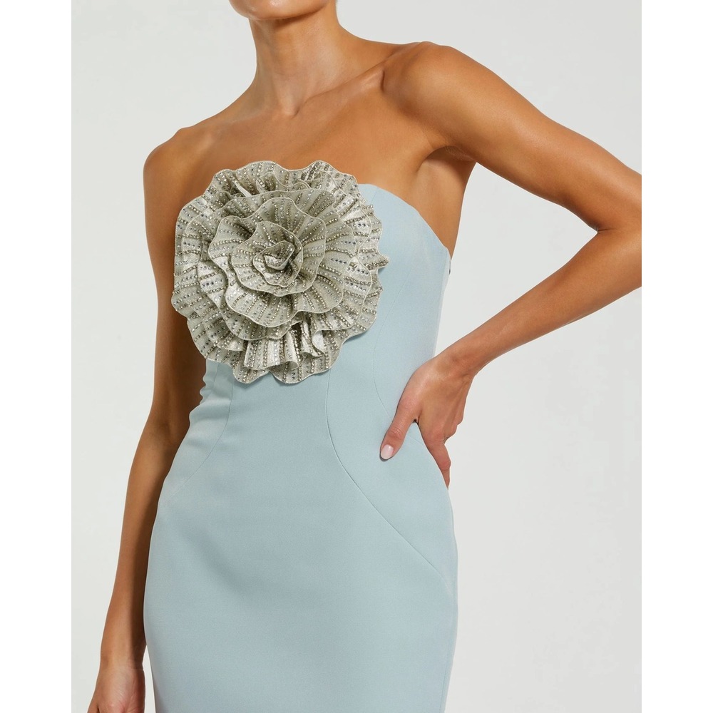 Mac Duggal NEW Blue Strapless Trumpet Gown w/ 3D Rhinestone Flower $598 Size 12 - Picture 5 of 16